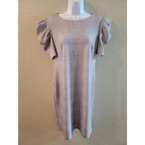 Shelby And Palmer Women's Gray Puff Short Sleeve Plaid Sheath Dress Size 10